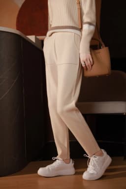 Pure Cashmere Pants with Open Pocket, Feet Show Legs, Casual Harem Pants, Knitted Pants, New, Autumn and Winter