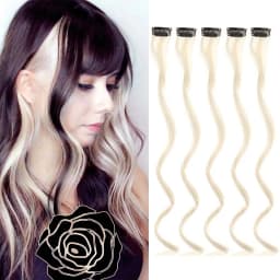 5 pcs/set 18 Inch Colored Clip In Hair Extensions Long Curly Synthetic Highlight Hairpieces Colorful Streak Hair For Women