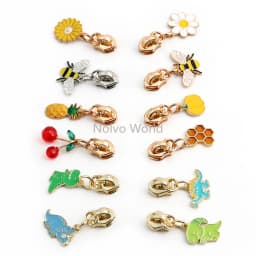 10/30/100PCS Cute Enamel Bee Sunflower Cherry 5# Zipper Puller Slider Heads For Tape Purse Bags Hangbag Charm Gift Accessories