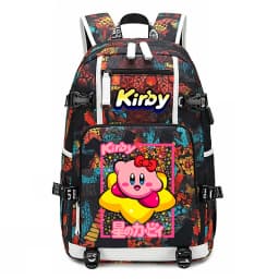 Kirby Cartoon Print Student Backpack Large Capacity Travel School Bag for Kids Teens