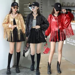 Shiny Fringe Jacket Women's Reflective Sequin Top Short Spring Autumn Trendy Stage Costume Female Fashionable Tassel Coat