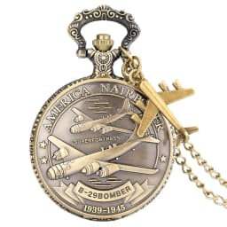Retro B-29 Aircraft Quartz Pocket Watch Steampunk Retro Army Military Necklace Chain Watch Pendant Antique Gifts for Soldiers