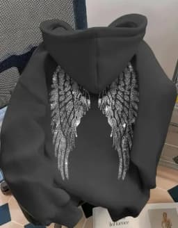 Women Oversized Hoodie Angel Wings Print Pullover Long Sleeve Loose Fit Streetwear Casual Sweatshirt