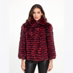 Lady Striped Real Silver Fox Fur Coat Short Jacket Spring Autumn Luxury Elegant Big Size Clothes Luxurious With Fur Collar 2107
