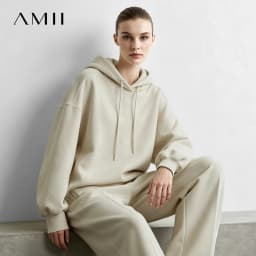 Amii Hooded Pullover Sweatshirt Drawstring Drop Shoulder Loose Fit Slimming Casual 2026 Winter Women's Clothes 12624037