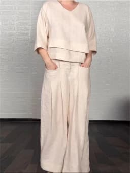Lady Fashion Casual Loose Solid Suit Cotton Linen Set Three Quarter Sleeve Tops Wide Leg Pants Women Irregular 2 Piece Sets 2025