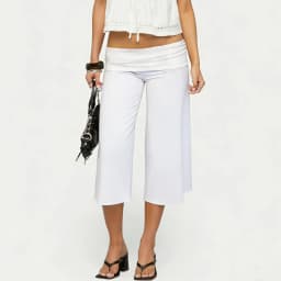 Capri Pants for Women Low Rise Fold Over Capri Yoga Pant Soft Comfy Flowy Wide Leg Capris Culottes Bottoms