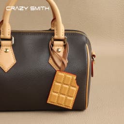 CRAZYSMITH Genuine Leather Chocolate Bag Charm, Italian Full-Grain Cowhide Purse Charms Luxury Gifts for LV Bag Accessories Cute