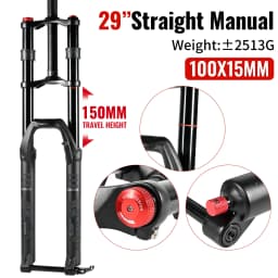NanLio Dual Crown MTB Air Fork 27.5/29 Inch (2.5" Tire) - 150mm Travel, Rebound Adjust, 32mm 15/9x100mm for E-Bike & Downhill