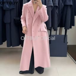 OFTBUY Women's Long Wool Coat Double Breasted Belted Waist Woolen Clothing Female Winter Warm Elegant Trench Style Outerwear