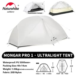 Naturehike Mongar UL PRO 1-3 People Tent 20D Ultralight Travel Waterproof Hiking Survival Outdoor Camping Portable Sun Shelter