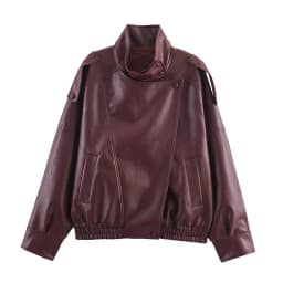 Women's Jacket 2026 Autunm New Black Long Sleeve Pebble Faux Leather Jacket Motorcycle Style Personality Fashion