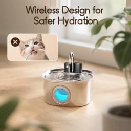 3.2L/108oz Wireless Charging Sensor Cat Water Feeder Stainless Steel Cat Dog Water Fountain Silent Water Level Window No Plug