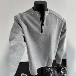 Men's Sweatshirt 2026 Spring Autumn Black Half Zip Shoulder Pad Sweatshirt Studded Regular Shoulder Edgy Cropped Sweater
