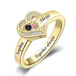 Personalized 1-8 Birthstone Rings for Women Customized Engraved Name Rings for Her Custom Cubic Zirconia Stones Heart Rings Gift