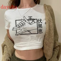 2000s Hip Hop Crop Top  Tshirt Manga Japanese Anime Jujutsu Kaisen T Shirt Gojo Satoru Tops Yuji Itadori Cropped Tees T-shirt