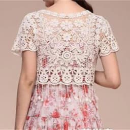 M2EA Womens Short Sleeve Open Front Lace Cardigan Floral Crochet Sheer Beach Cover Up Shrugs Crop Bolero Jackets for Dresses