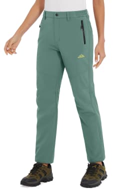 TACVASEN Womens Winter Waterproof pants Fleece Lined Softshell Trousers With Zipper Pockets Thermal Cargo Outdoor Ski Pants
