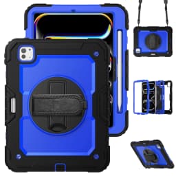for iPad Pro11 M4 A2836 2024 , Military Grade Shockproof Protector Silicone Cover Pencil Holder+Handle Shoulder Strap