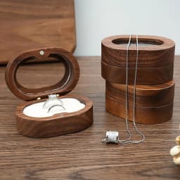 Handmade Walnut Wood Ring Box with Transparent Lid Romantic Engagement Jewelry Case for Couple Custom Engraved Personalized Name
