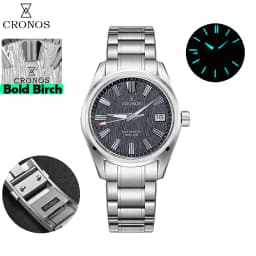 Cronos Men Watch 39mm Automatic Wristwatches White Birch Dial Solid Links Sapphire 10 ATM L6037M