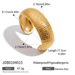 Uworld Unique Stainless Steel Metal Wide Cuff Open Bracelet Bangle 18K Gold PVD Plated Waterproof Fashion Essential Jewelr