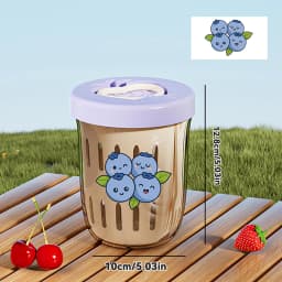 WORTHBUY Portable Oat Container Double-Layer Drain Fruit Cup Reusable Leak Proof Plastic Salad Cup Breakfast Cup With Fork&Handl