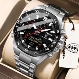 POEDAGAR New Men Clock LED Luminous Waterproof Week Date Military Man Wristwatch Electronic Stainless Steel Quartz Men's Watches