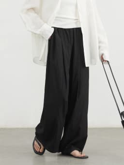 CHIC VEN Women Pants Solid Elastic Waist Loose High Waisted Casual Female Trouser Long Wide Leg Pant Spring Summer 2025