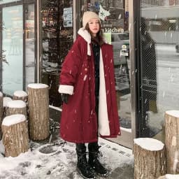 Lamb wool Cotton Jacket Women's Korea Loose 2026 New Winter Plus velvet Snow Parkas Warm Hooded Coat Casual Female Long Overcoat