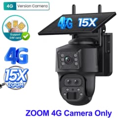 SHIWOJIA 15X ZOOM Solar Camera 4G 12MP Three Lens 360° View 5W Solar Panel Security Outdoor PTZ IP Camera 7800mAh Battery UBOX