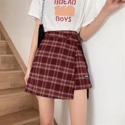 Spring Autumn plus Size Plaid A-Line Skirt Women's Frock Korean Style High Waist Short Skirt Trendy Ins Wide Leg Pants