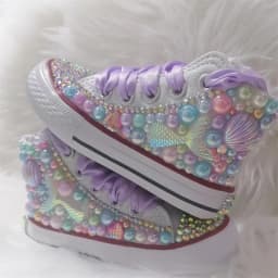 Dollbling Shell Simulation DIY Bling Handmade Shoes Canvas Mermaid Theme Kids High Top Pearls Sneakers Under the Sea Shoes
