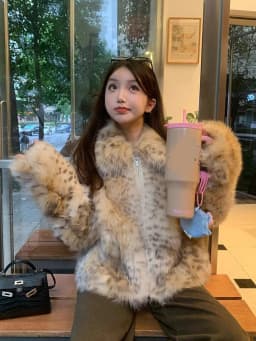 Leopard Faux Fur Coat Women Winter Thick Warm Vintage Streetwear Jacket Casual Zipper Female Retro American Hip Hop Outwear Tops