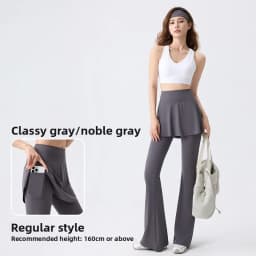 Women's High Waist Tummy Control Flared Yoga Pants with Skirt Overlay 2-in-1 Fall Outwear Sports Leggings for Gym Running