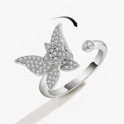 SMJEL Flower Shiny Rhinestone Rotatable Fidget Spinner Ring for Women Anti Anxiety Butterfly Animal Design Anti Stress Accessory