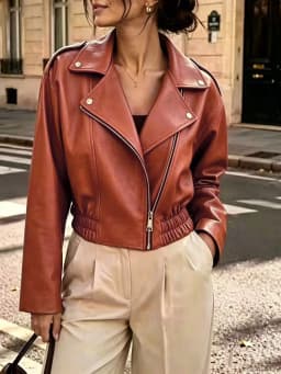 Long sleeve plus size Pu vintage casual loose spring autumn Faux Leather Moto Jacket women crop tops