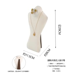 Walnut Base Linen Neck Mannequin Jewelry Display Bust Necklace Chain Pendant Showcase Stand For Shop Shooting Display
