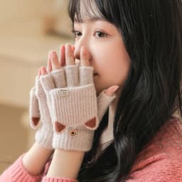 Cute Women Knitted Gloves Solid Cartoon Cat Ears Girls Mittens Autumn Winter Warm Woolen Lady Full Finger Gloves