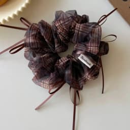 Vintage Plaid Organza Bow Hair Tie - Elegant Double-Layer Hair Tie With Ribbon Details, A Feminine Hair Accessory