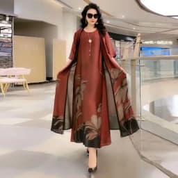 High Atmospheric Elegant Silk Dress Two-piece set 2024 Summer New Westernized Mulberry Silk Large Size Temperament Long Set Skir