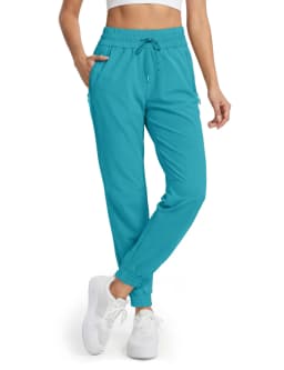 MAGCOMSEN Women's Waterproof Hiking Pants Quick Dry Drawstring Waist Joggers 3 Zipper Pockets Lightweight Outdoor Sport Trousers
