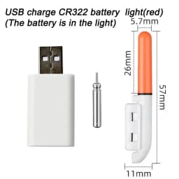 Night Fishing Light CR322 Lithium Battery USB Charge Set Buoy Tools Bobber Pesca Luminous Stick Rod LED Tackle Fluorescent Lamp
