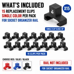 15Pack ABS Plastic Socket Organizer Rail Replacement Clips, 1/2 3/8 1/4 Drive Spring Loaded Ball Bearing Socket Holder Tool Rack