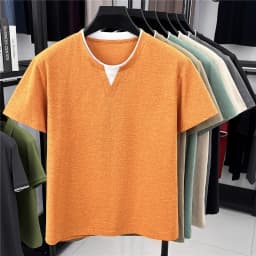 2026 New Men's Mock Neck Tee With Contrast Inner Layer Design Short Sleeve Casual And Comfortable