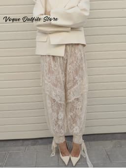 Loose Lace See Through Women's Lantern Pants Solid Ruffle Casual Female Trousers 2026 Spring Summer New Fashion Bottoms