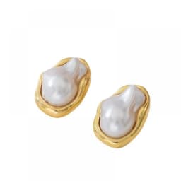 Exquisite Irregular Baroque Pearl Stud Earrings for Women Vintage Gold Color Metal Edged Earrings Jewelry Accessories