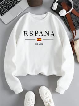 España Spain Flag Design Womens Y2K Sweatshirts All-Match Loose Pullover Autumn Fleece Streetwear Casual O-Neck Clothing