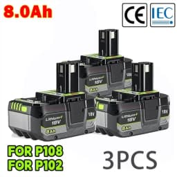 For Ryobi 18V 8.0AH lithium Battery 18V low self discharge, Suitable For all Tools 18V P104 P107 P108 RB18L50 RB18L20