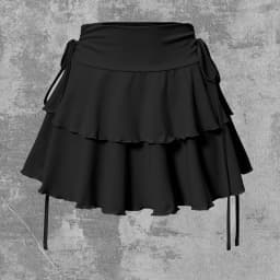2025 New Women's A-line MiNi Half Length Skirt Fashionable Elegant Versatile Sexy Ruffle Edge Fake Drawstring Ultra Short Skirt